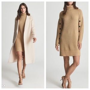 New! Reiss Maggie button sleeve turtleneck knit sweater dress